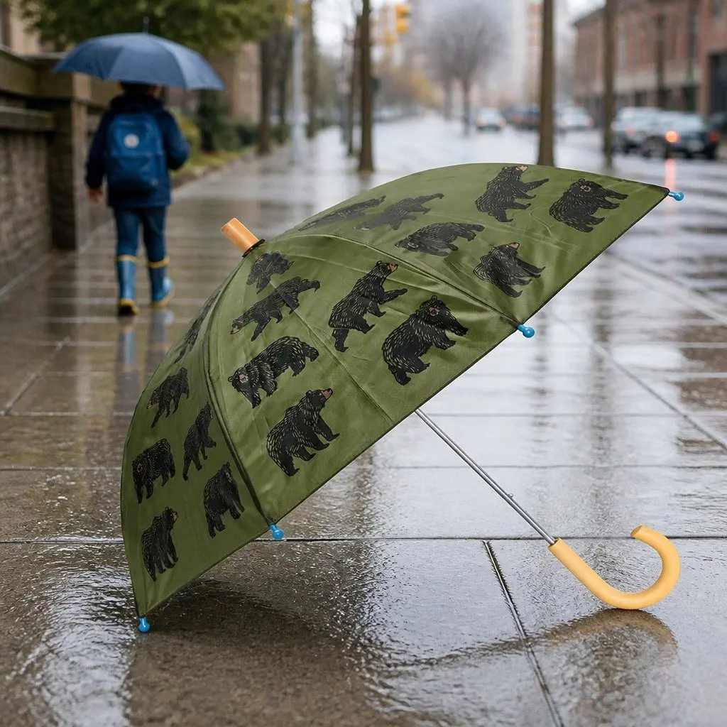 Kids Umbrella Color Changing Print Wooden Handle 23 Inch