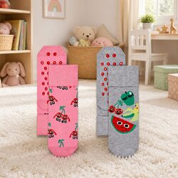 Kids Anti Slip Socks 2-Pack Toddler Grip Sole Cotton Comfort 2-3 Years