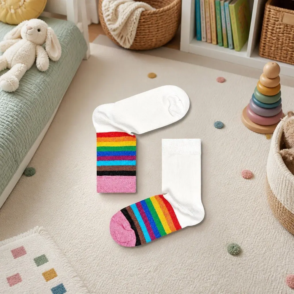 Kids Rainbow Pride Socks Colourful Combed Cotton Reinforced Heel Toe Size 2-3 Years
