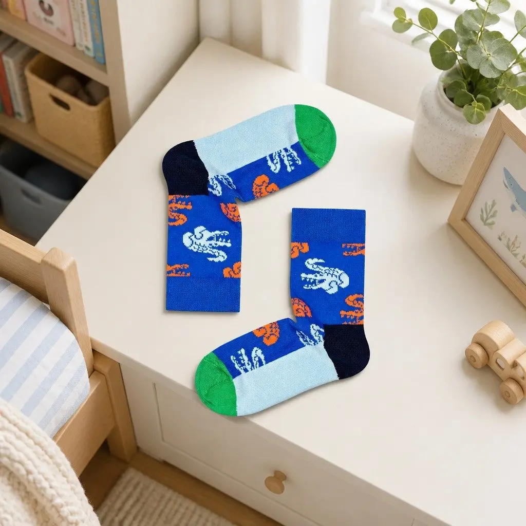 Kids Socks Soft Combed Cotton Crocodile Print Cute for Toddlers Size 2-3 Years