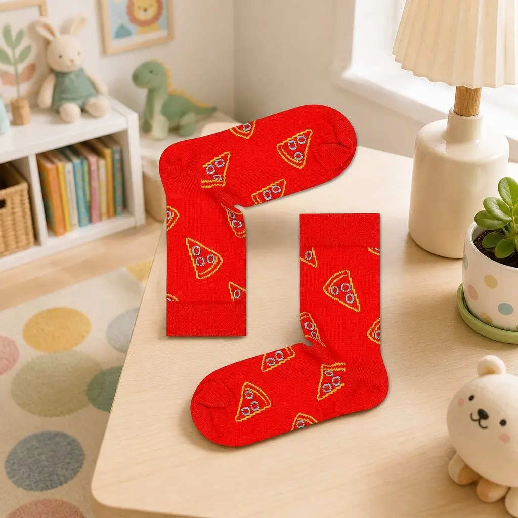 Kids Pizza Slice Socks Colourful Cotton Size 4-6 Years