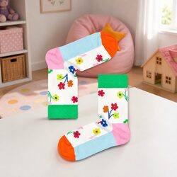 Kids Flower Socks 2-3 Years Bright Whimsical Cotton Reinforced Heel Toe