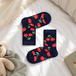 Kids Cherry Print Socks Size 2-3 Years Colourful Everyday Soft Comfortable Wear