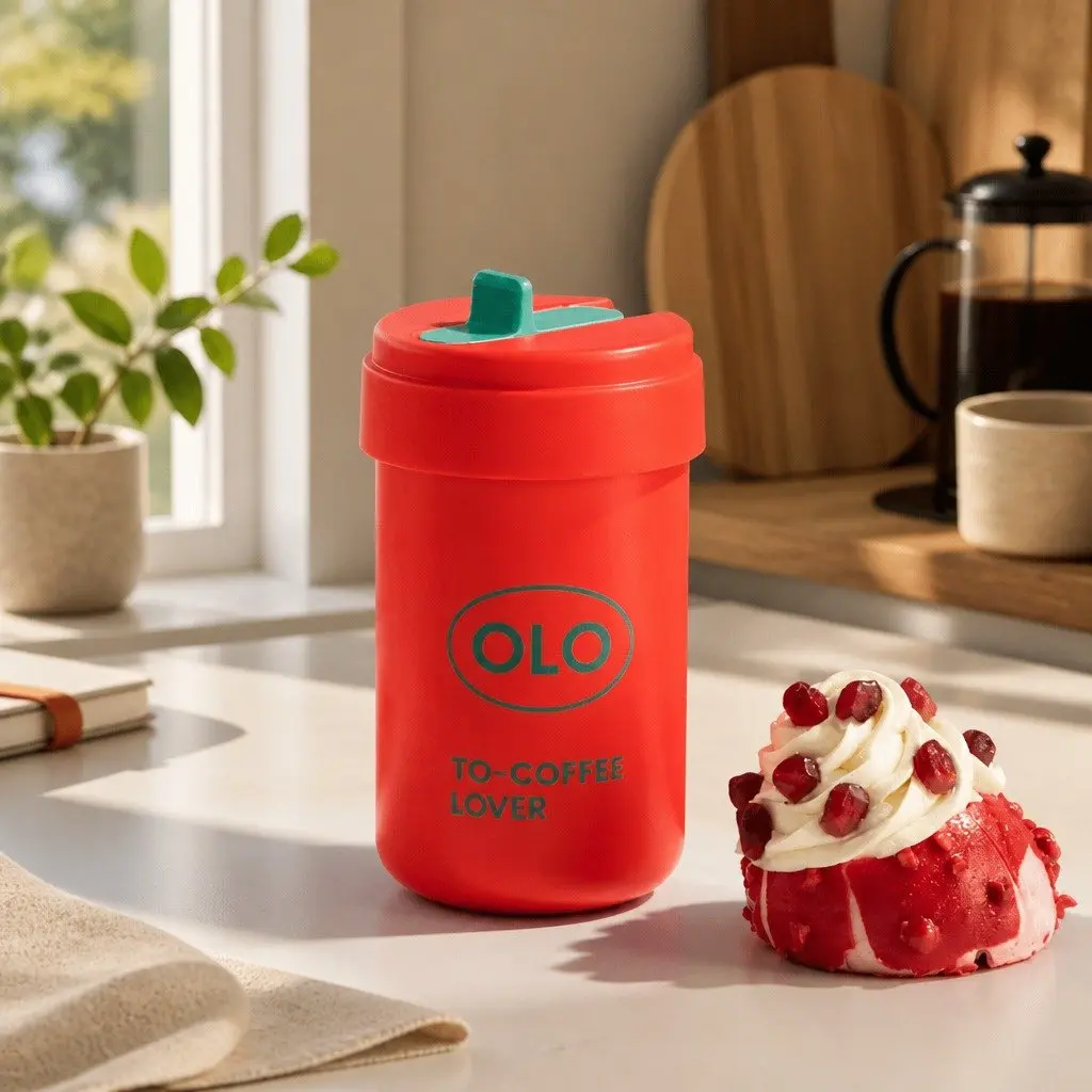 Thermo Coffee Cup Double-Layer Insulated 380ml Portable Drink Bottle with Strap