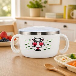 Kids Stainless Steel Bowl 480ml White Mealtime Dining Dish Safe Rounded Design