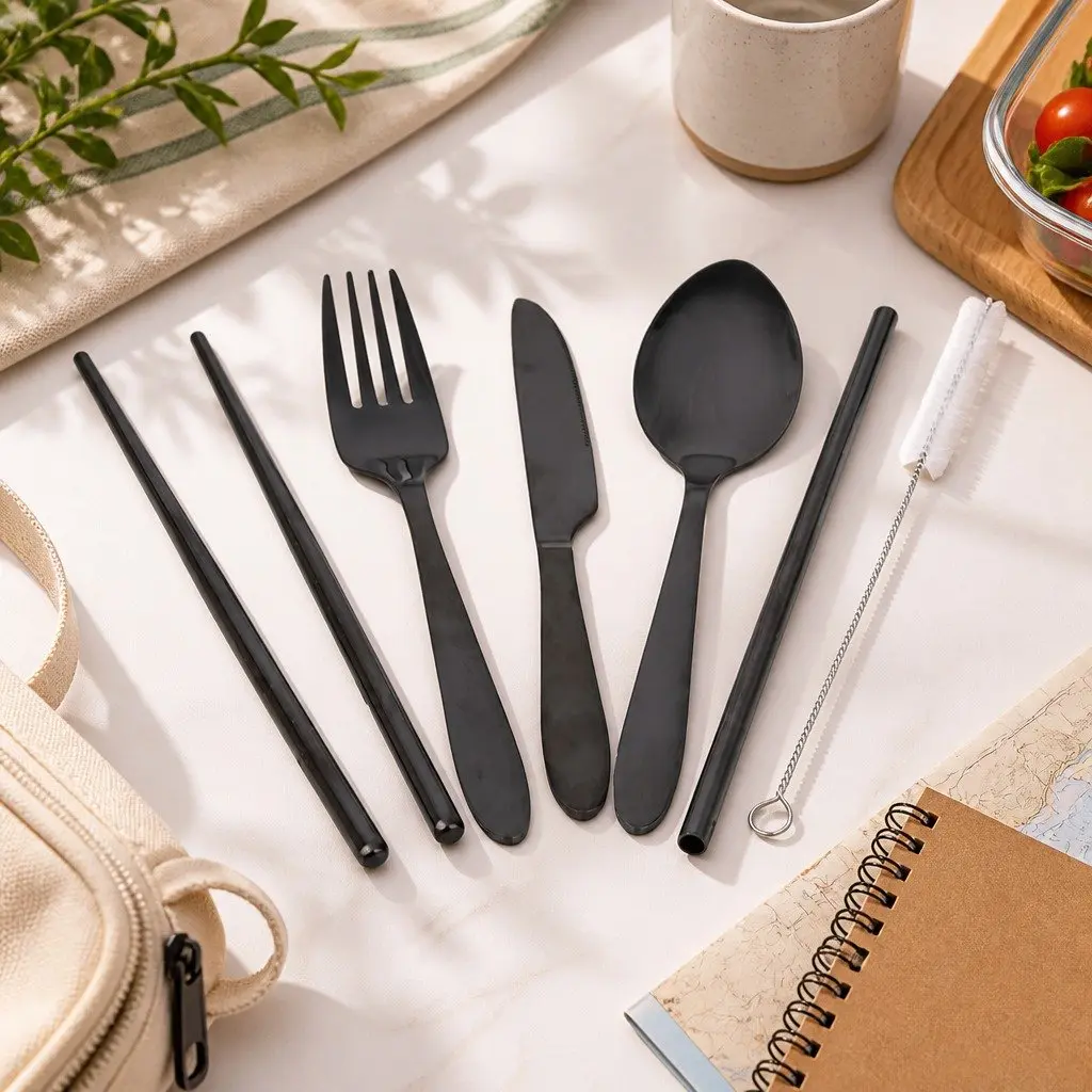 Stainless Steel Traveller's Cutlery Set Portable 7 Piece with Pouch