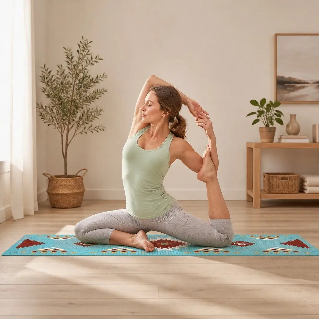 Yoga Mat Navajo Design Thick Lightweight Portable Cushioned Exercise Fitness Gym