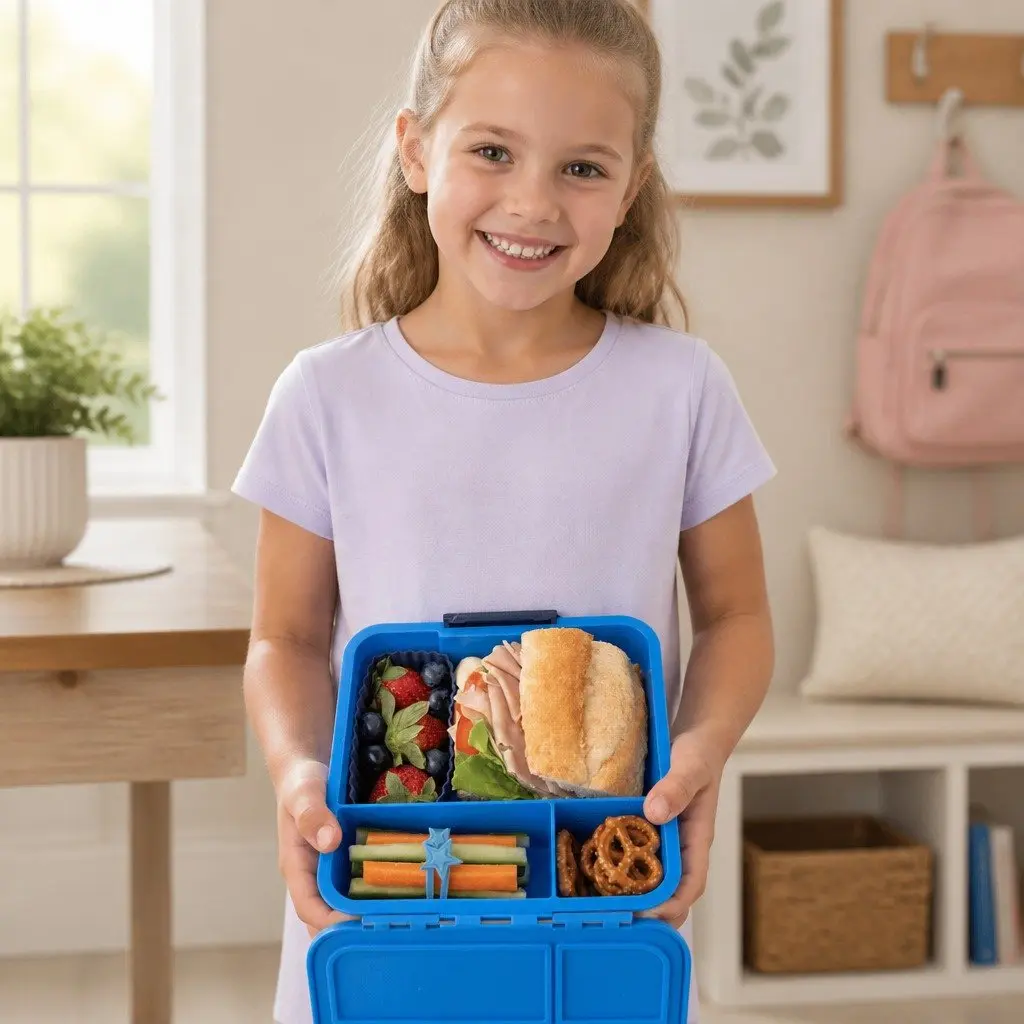 Bento Lunch Box Leakproof Three Compartment 17.5cm Blueberry