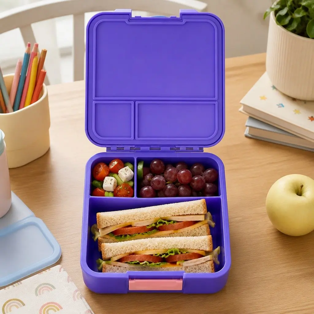 Bento Lunch Box Three Compartment Leakproof Airtight Grape 17.5cm