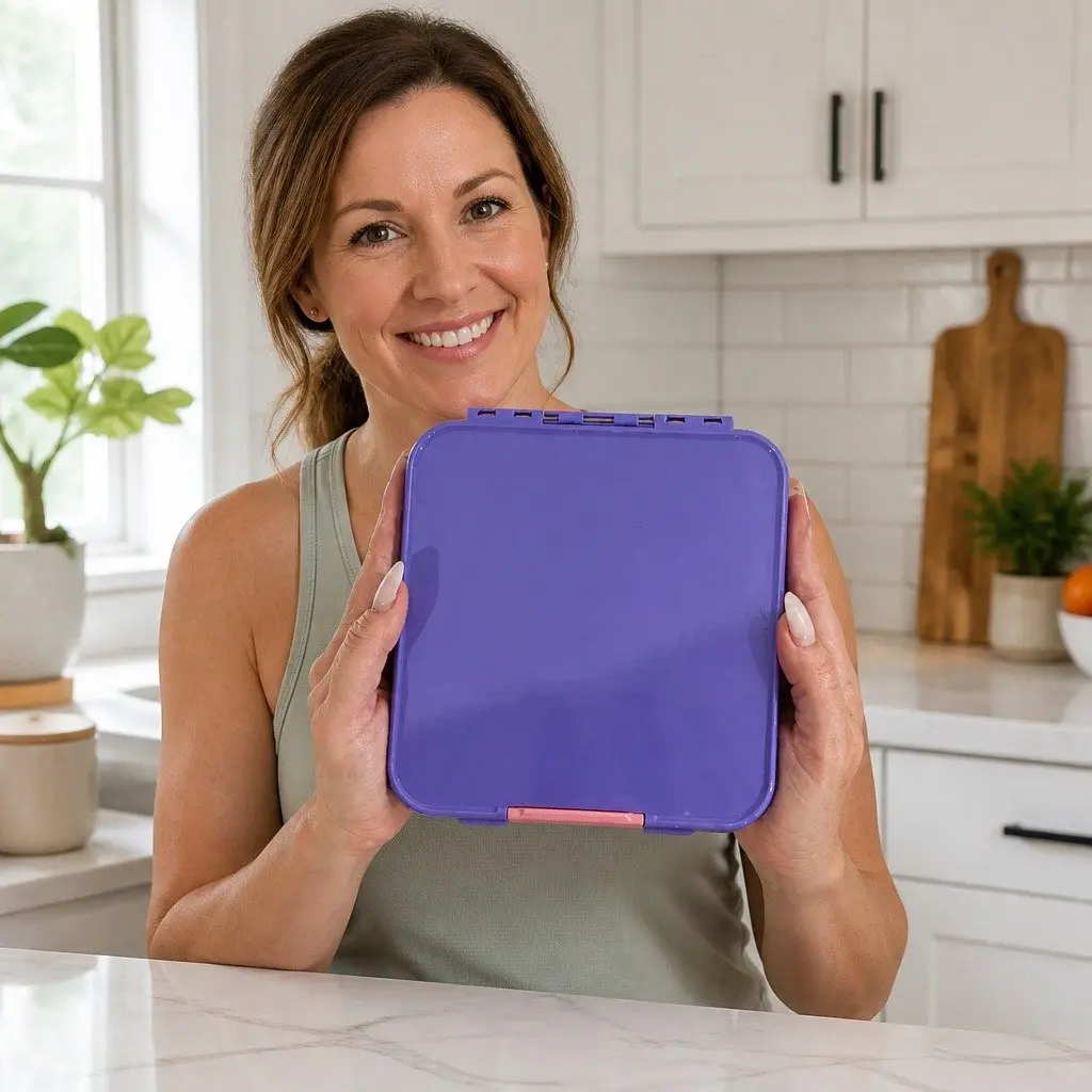 Bento Lunch Box Three Compartment Leakproof Airtight Grape 17.5cm