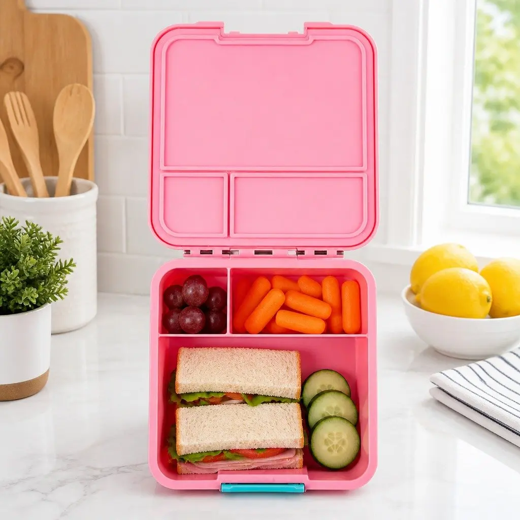 Bento Lunch Box Three Large Compartments Leakproof Airtight Strawberry