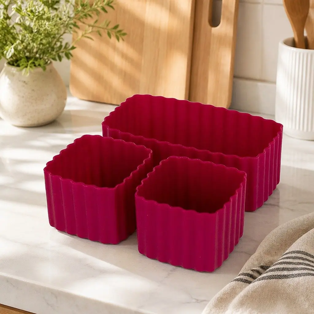 Kids Lunch Box Bento Cups Silicone Apple Set 3 Pieces