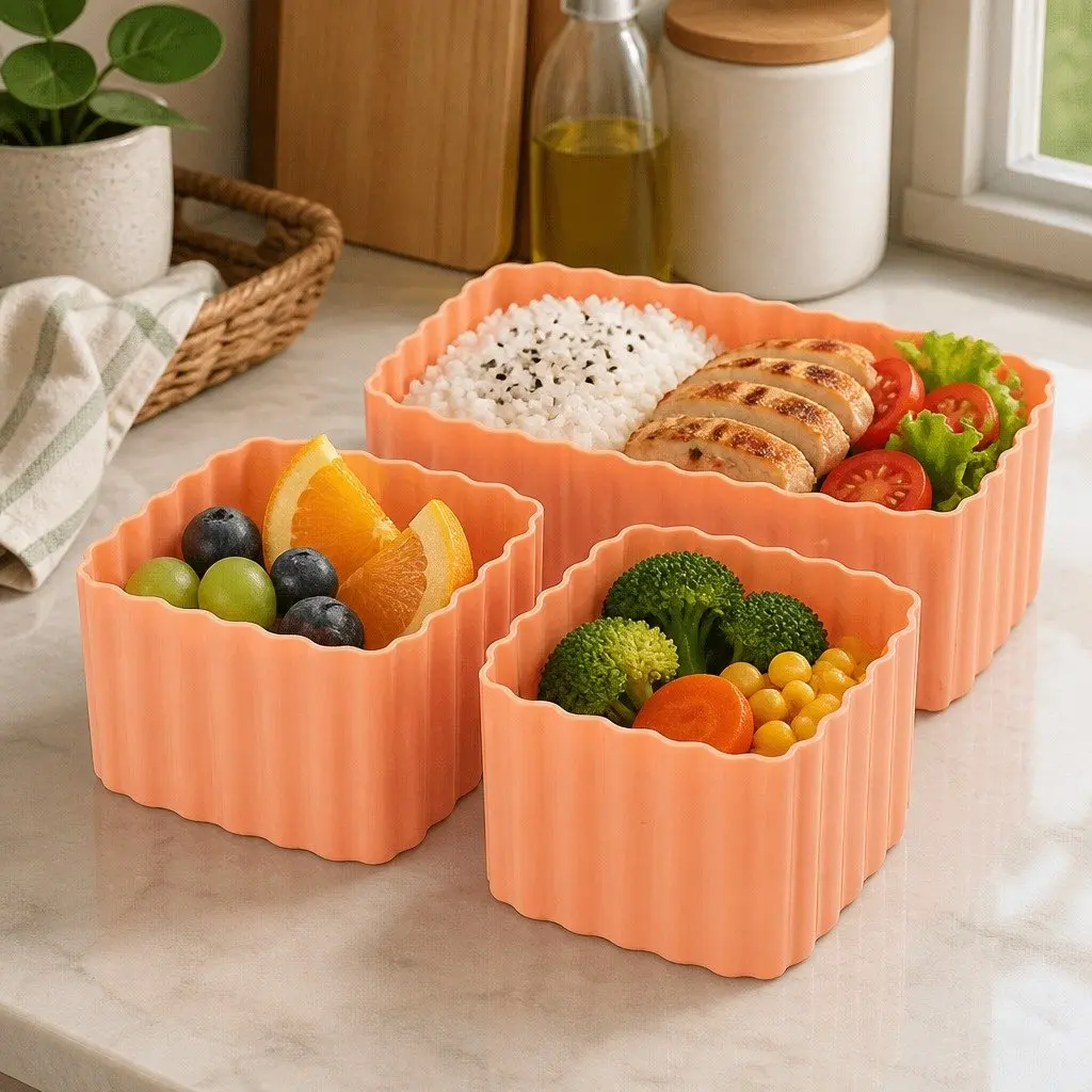 Kids Lunch Box Bento Cups Silicone Apple Set 3 Pieces
