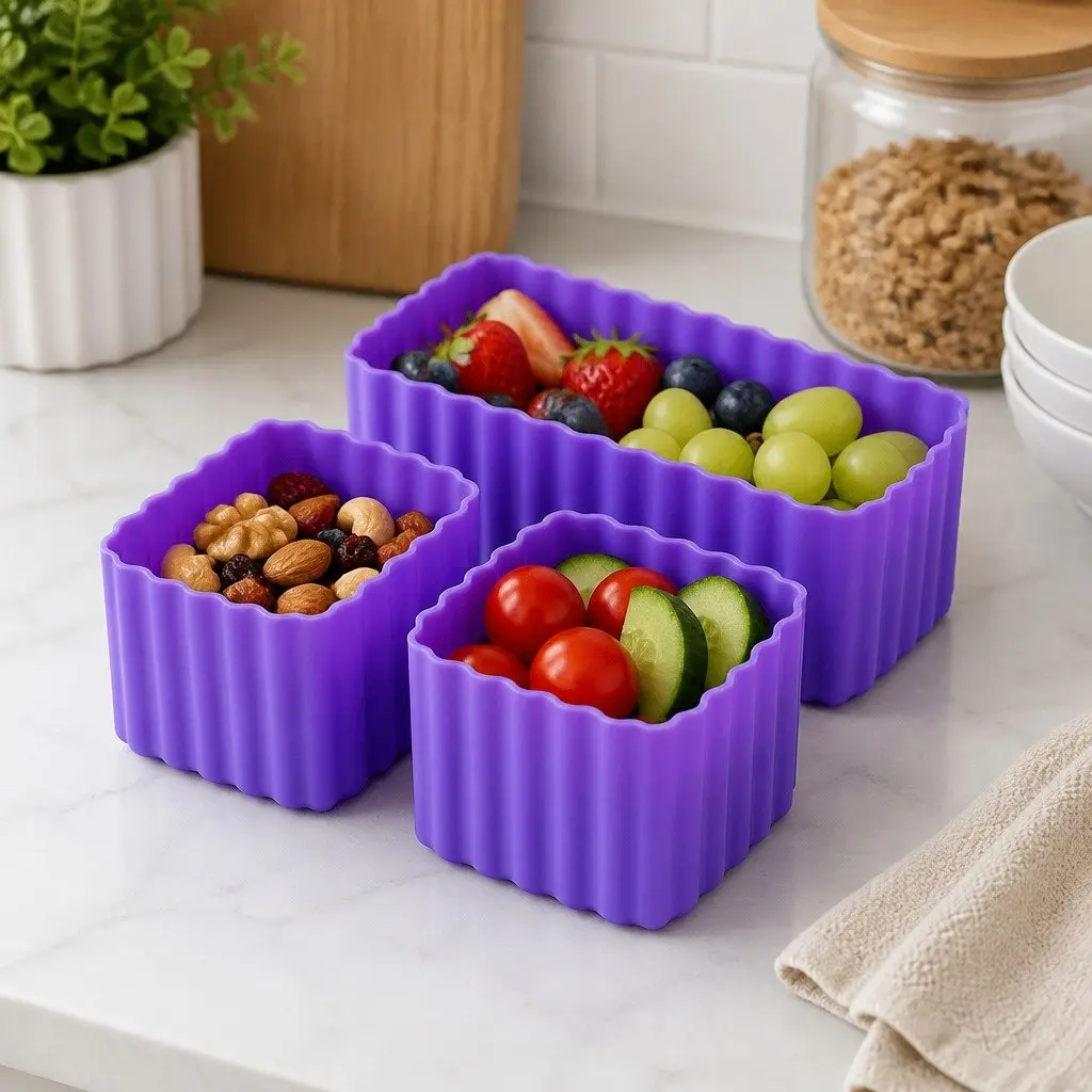 Kids Lunch Box Bento Cups Silicone Apple Set 3 Pieces