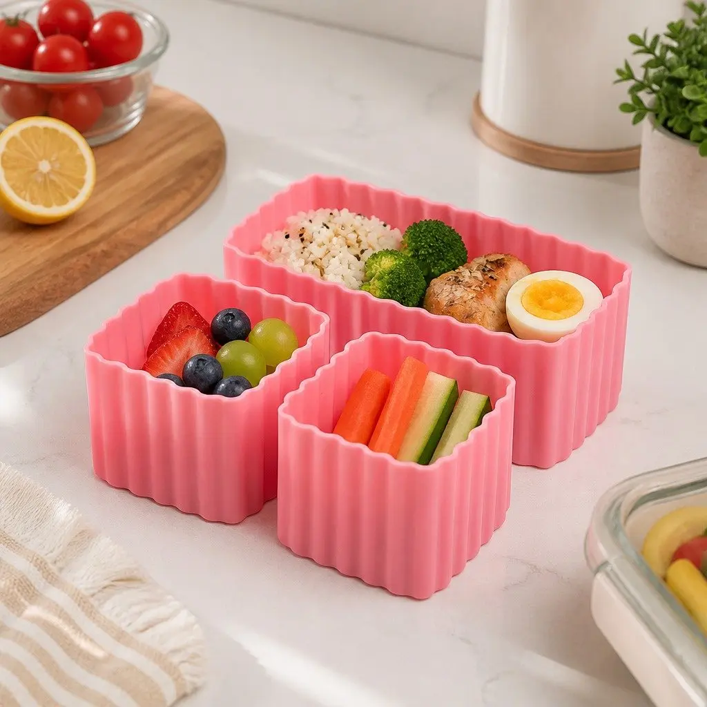 Kids Lunch Box Bento Cups Silicone Apple Set 3 Pieces