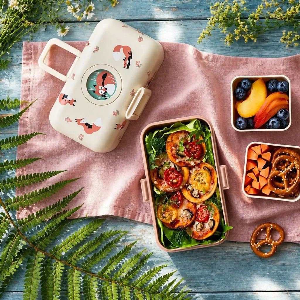Kids Bento Lunch Box with Handle Multiple Compartments Airtight Food Container 16x9.2x10.4cm