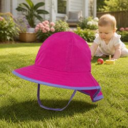 Infant Sun Hat UPF50+ Baby Sprout Crushable Stroller Packable Neck Cape Magenta