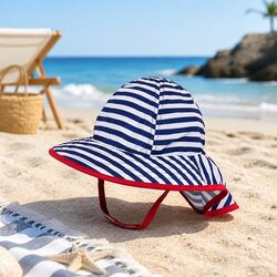 Navy White Stripe Infant Sun Hat with UPF50+ Protection