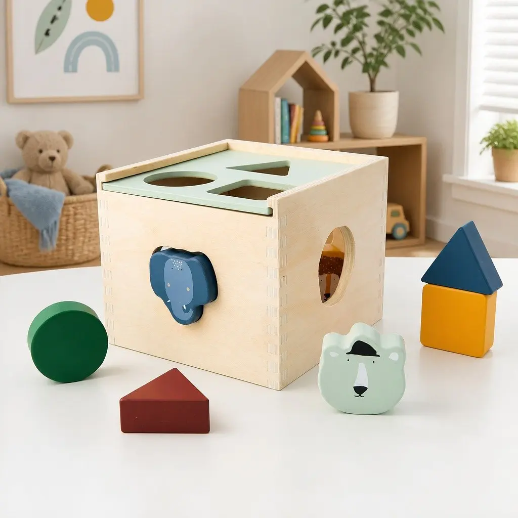 Wooden Shape Sorter Toy Educational Geometric Learning Blocks 15cm