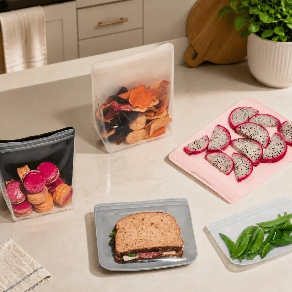 Reusable Silicone Food Storage Bag 1L Stand Up Design Microwave Dishwasher Safe
