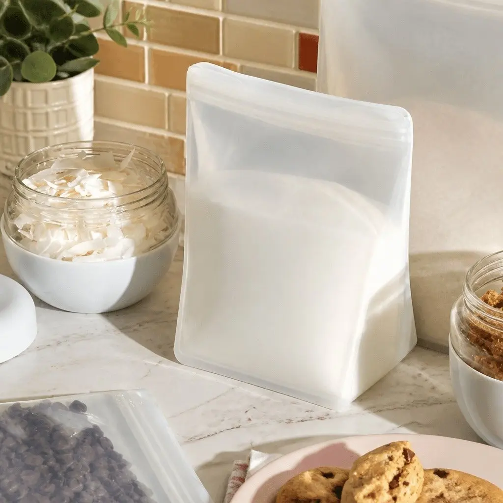 Reusable Silicone Food Storage Bag 1L Stand Up Design Microwave Safe Eco