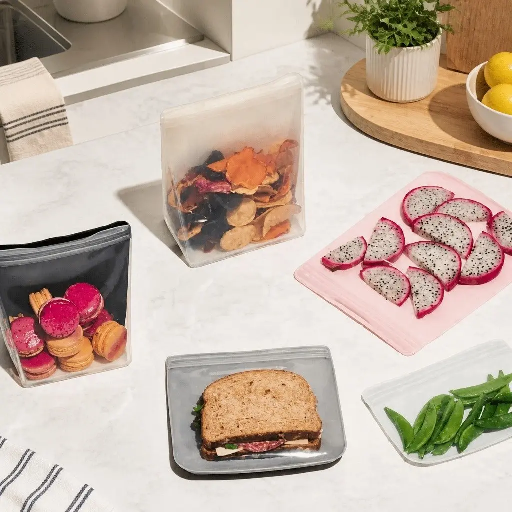 Reusable Silicone Food Storage Bag 1L Stand Up Design Microwave Dishwasher Safe