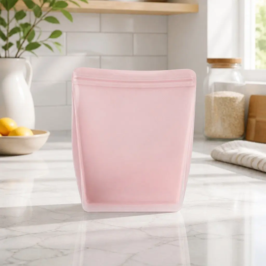 Reusable Silicone Food Storage Bag 1.5L Stand Up Fridge Freezer Container Blush