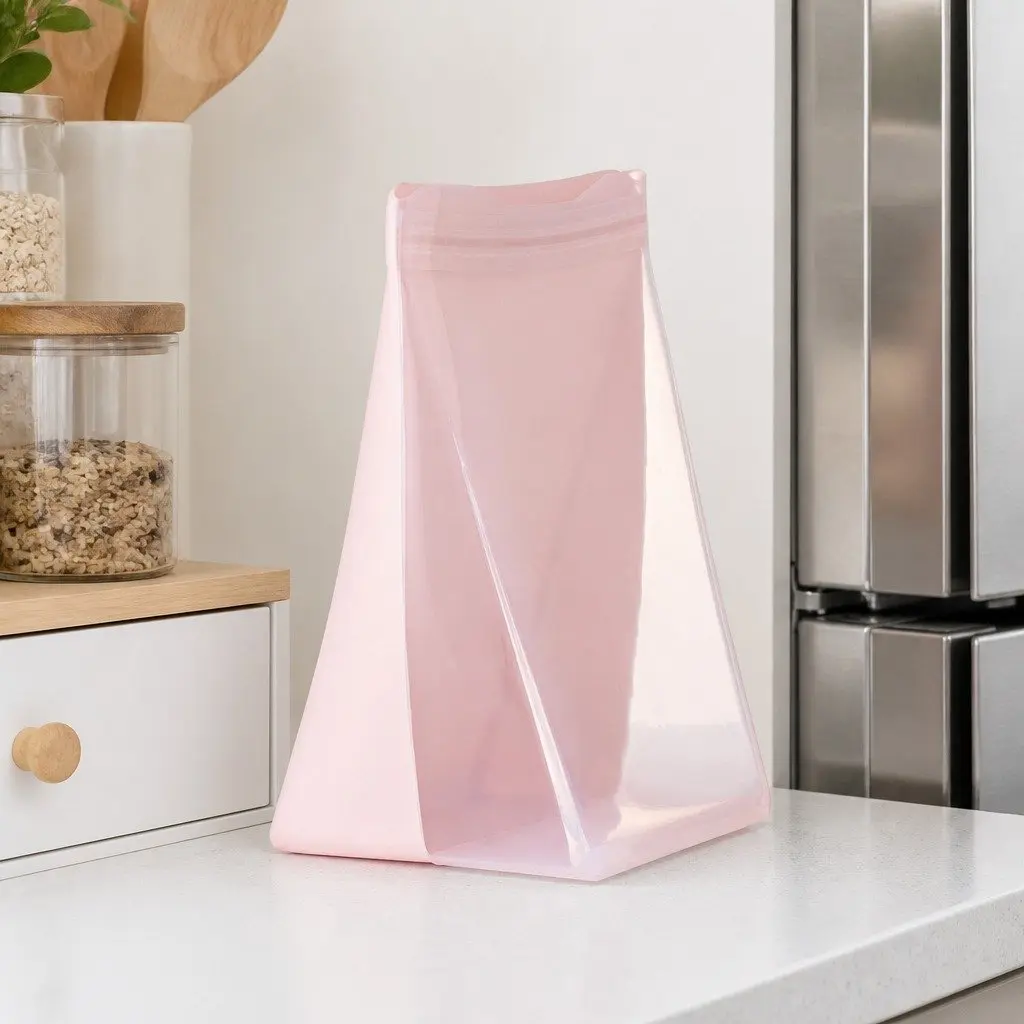 Reusable Silicone Food Storage Bag 1.5L Stand Up Fridge Freezer Container Blush