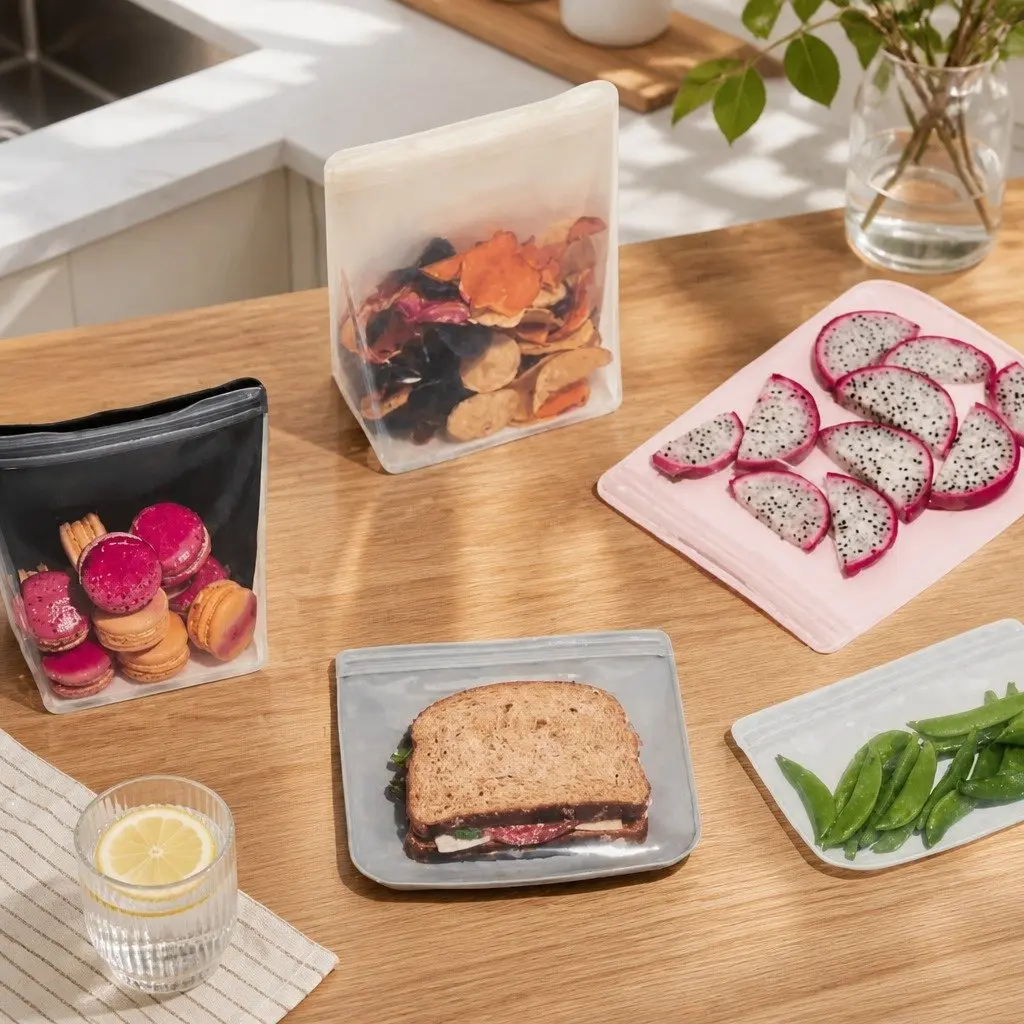 Reusable Silicone Food Storage Bag 1.5L Stand Up Fridge Freezer Container Blush