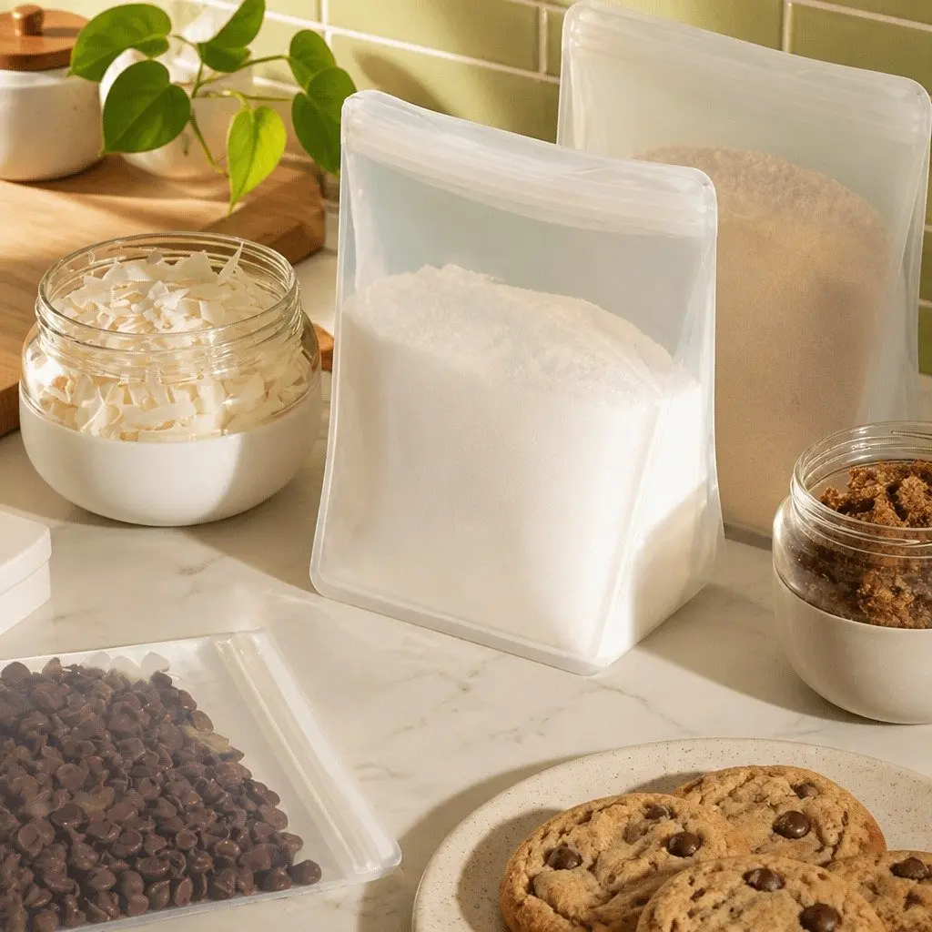 Reusable Silicone Food Storage Bag 1.5L Stand Up Fridge Freezer Container Blush