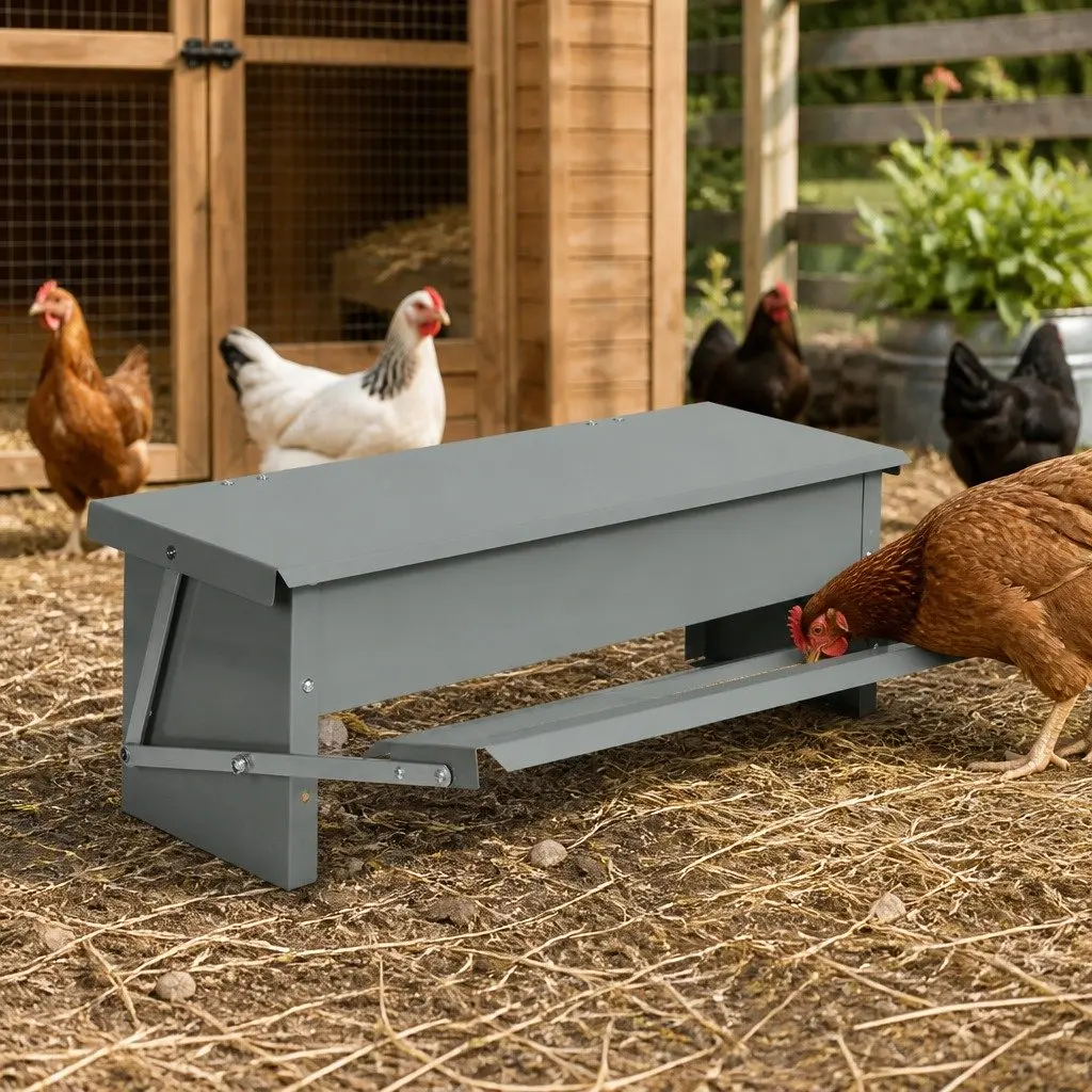 Automatic Chicken Feeder Timed Feed Dispenser 10KG Large Capacity Galvanized Steel