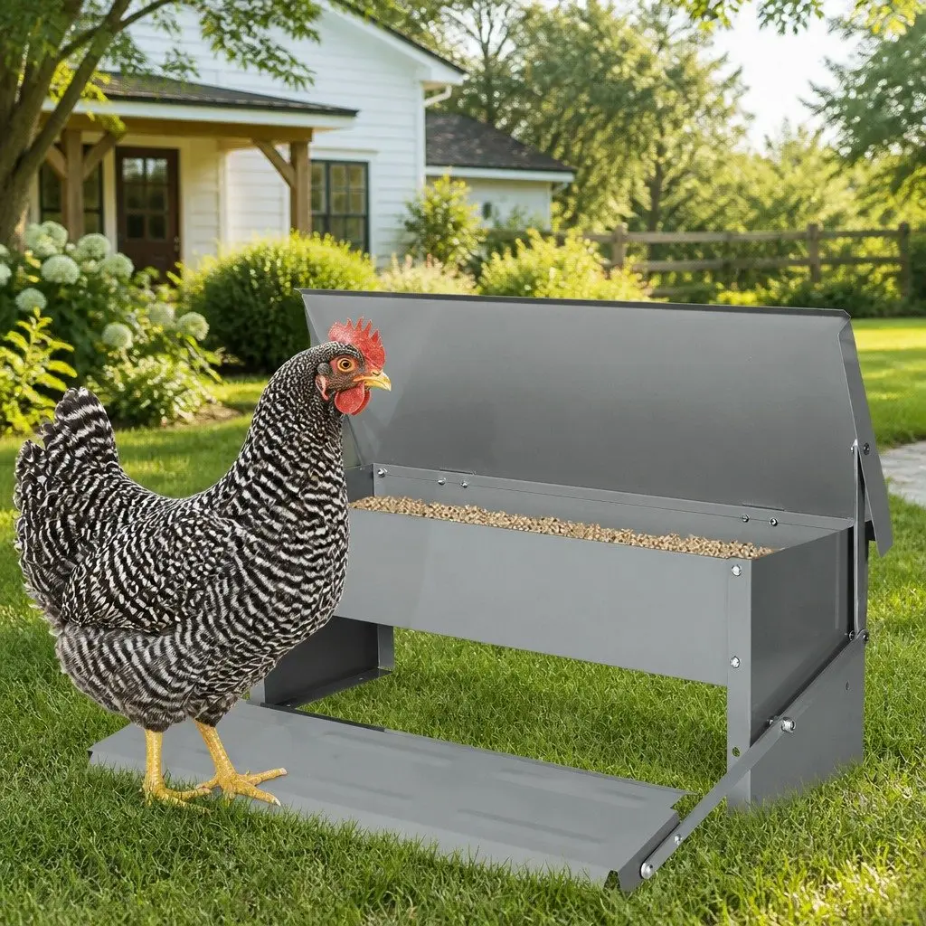 Automatic Chicken Feeder Timed Feed Dispenser 10KG Large Capacity Galvanized Steel