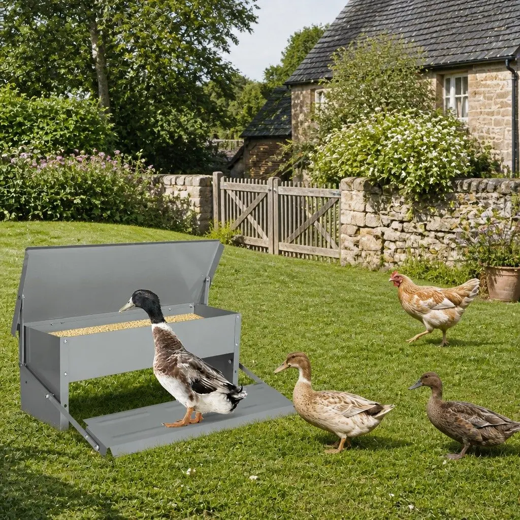Automatic Chicken Feeder Timed Feed Dispenser 10KG Large Capacity Galvanized Steel