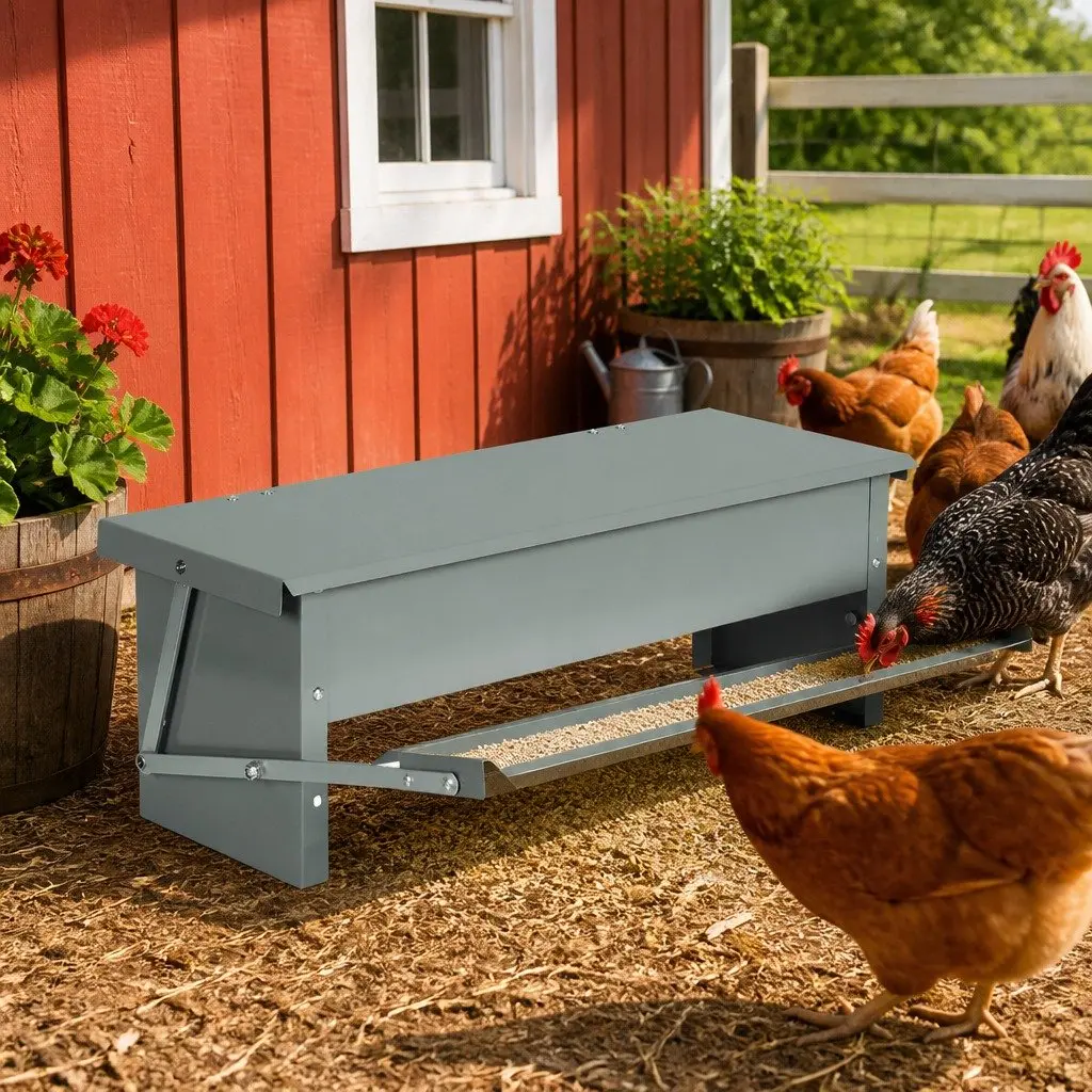 Automatic Chicken Feeder Timed Feed Dispenser 5kg Large Capacity Rust-proof Galvanized Steel