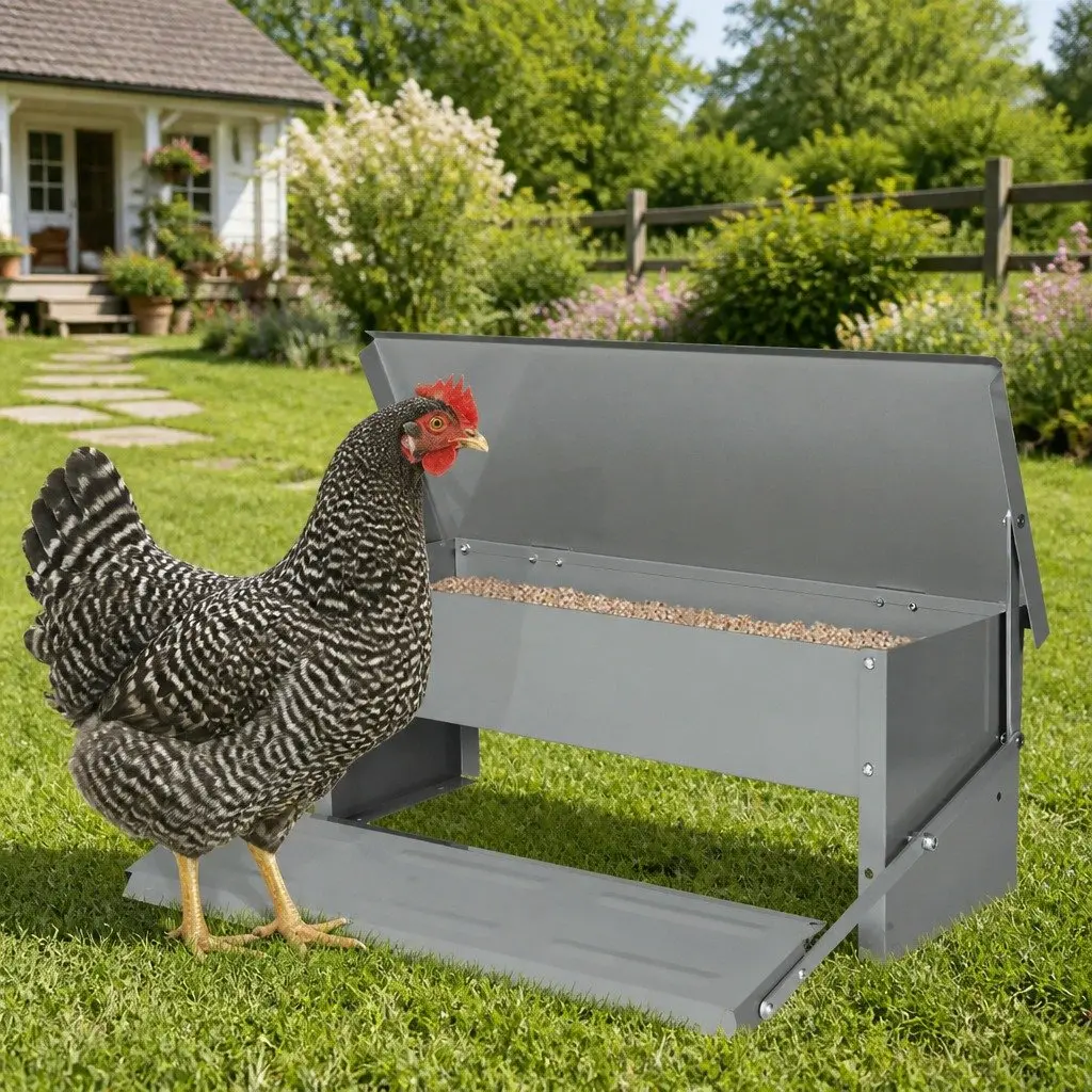 Automatic Chicken Feeder Timed Feed Dispenser 5kg Large Capacity Rust-proof Galvanized Steel