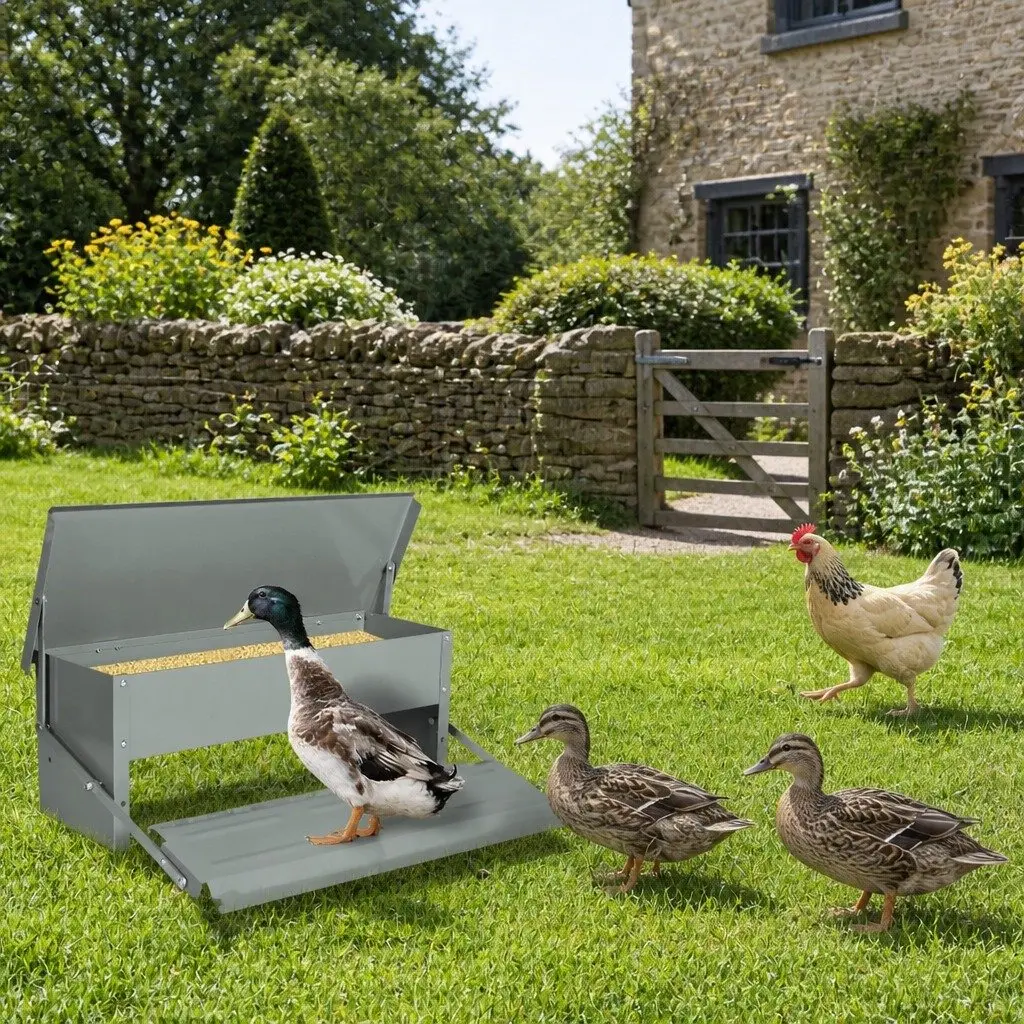 Automatic Chicken Feeder Timed Feed Dispenser 5kg Large Capacity Rust-proof Galvanized Steel