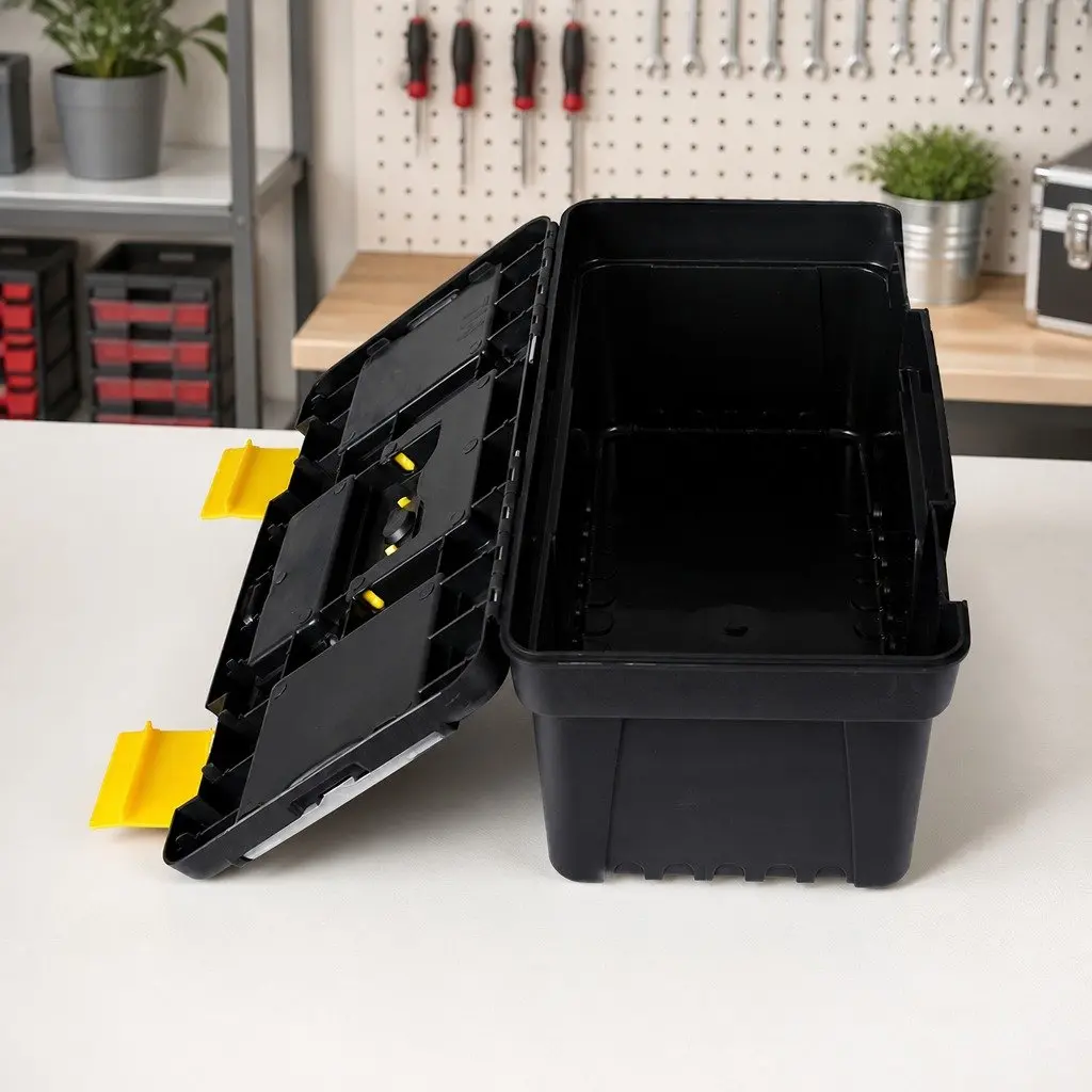 Tool Box Set Portable Heavy Duty 3 Piece Organizer with Multiple Compartments and Removable Tray