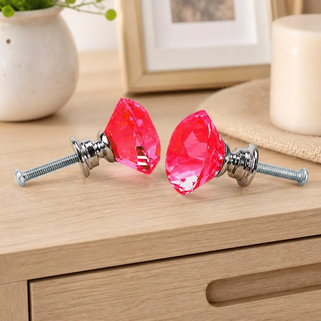 Diamond Crystal Cabinet Knobs 40mm Red Pack of 16