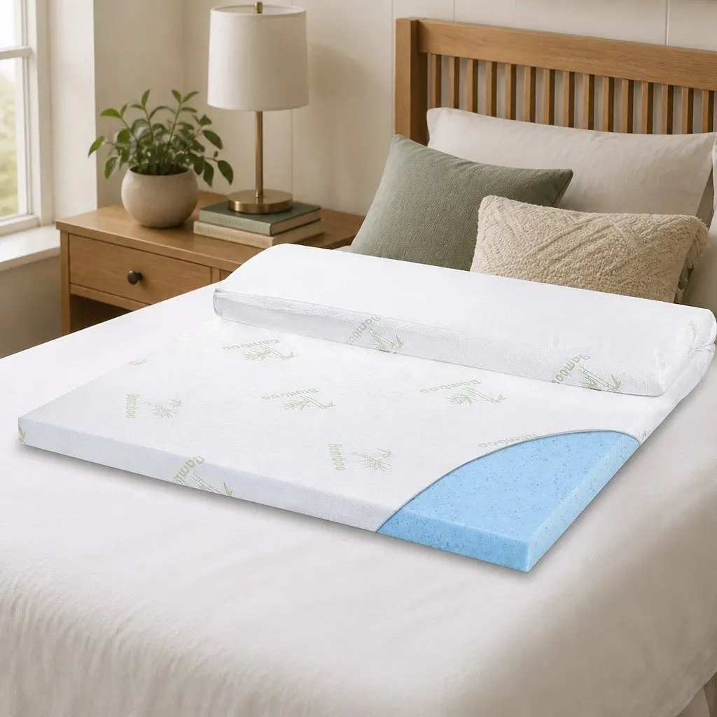Memory Foam Mattress Topper Cool Gel Bamboo Cover King Single 5cm