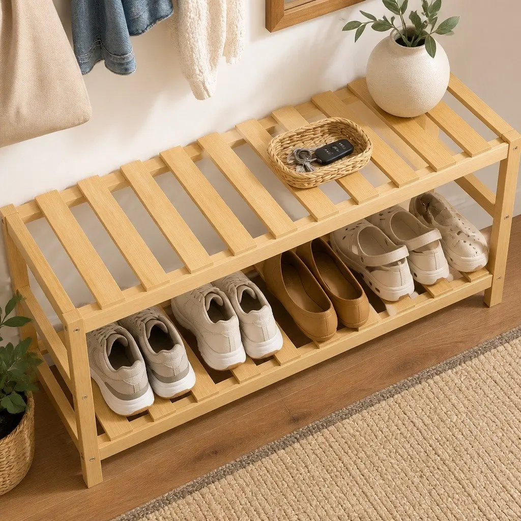 Bamboo Storage Rack 3 Tier Shelf Organiser Shoe Plant Display Stand