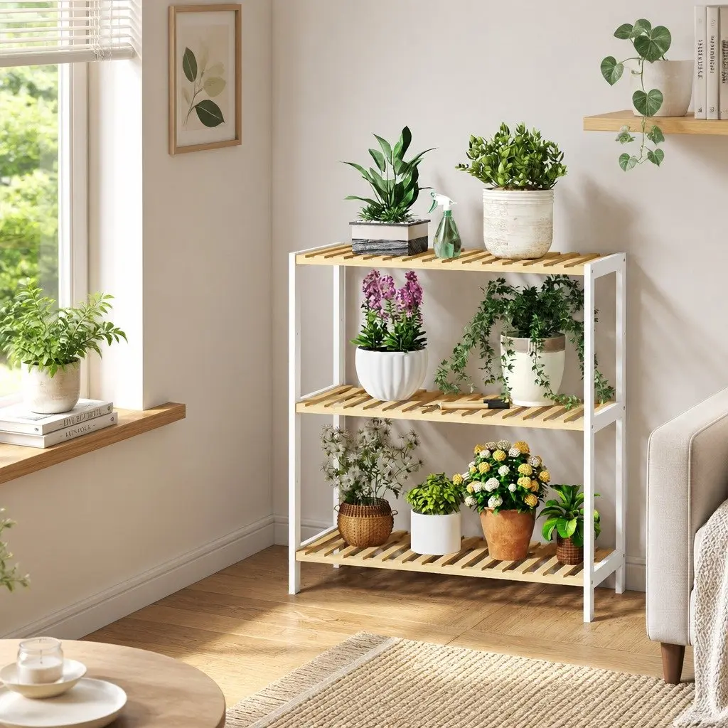 Bamboo Storage Rack 3 Tier Shelf Organiser Shoe Plant Display Stand