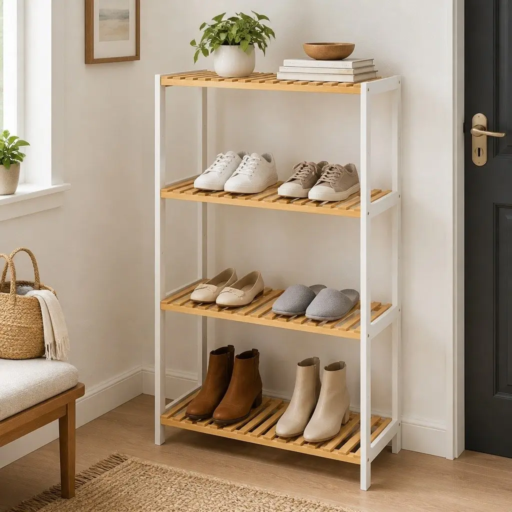 Bamboo Storage Rack 4 Tier Shelf Shoe Organiser Shelving Unit Bathroom Plant