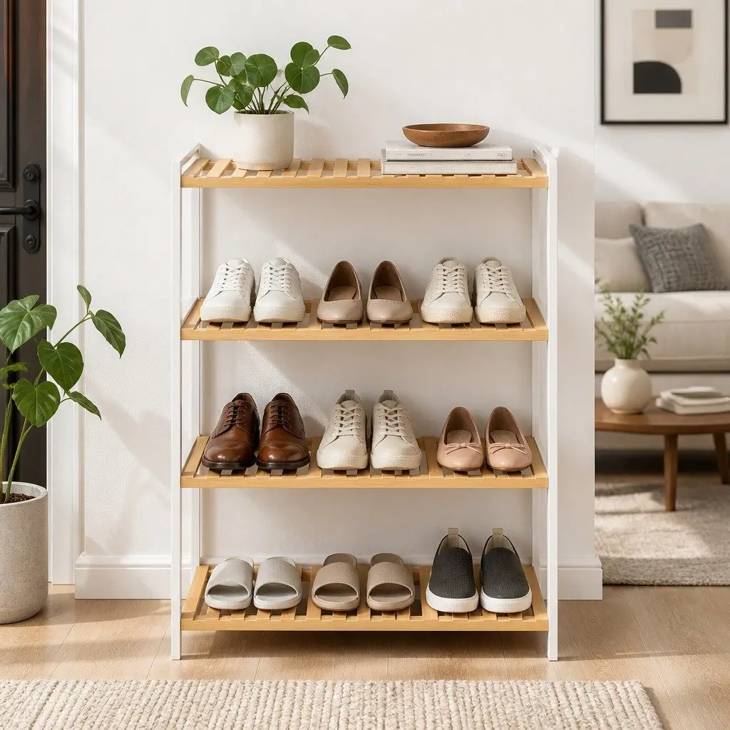 Bamboo Storage Rack 4 Tier Shelf Shoe Organiser Shelving Unit Bathroom Plant