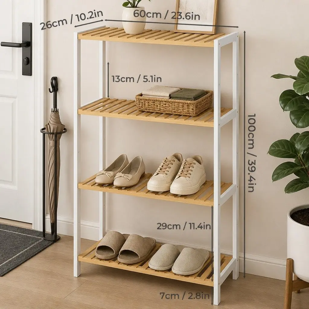 Bamboo Storage Rack 4 Tier Shelf Shoe Organiser Shelving Unit Bathroom Plant