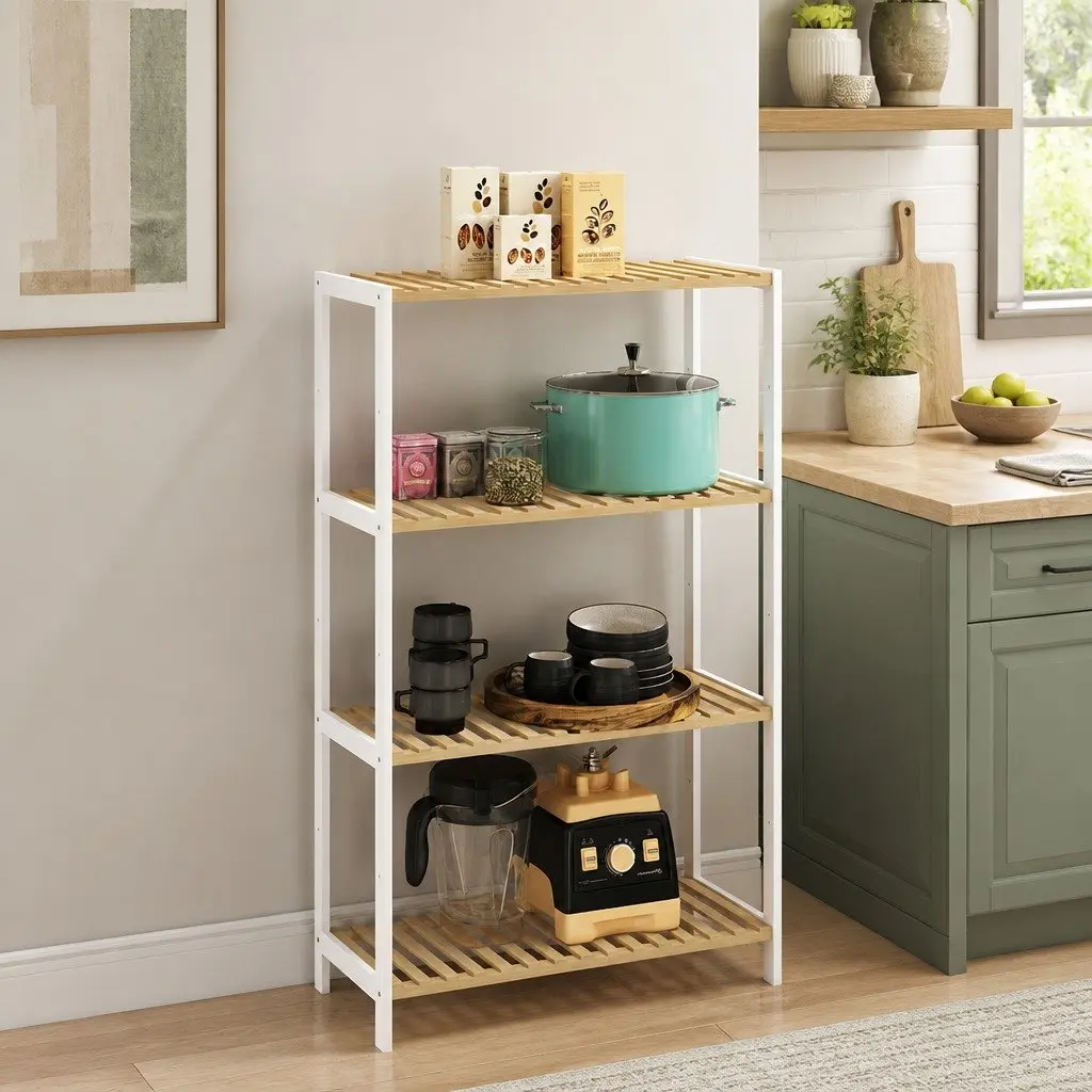 Bamboo Storage Rack 4 Tier Shelf Shoe Organiser Shelving Unit Bathroom Plant
