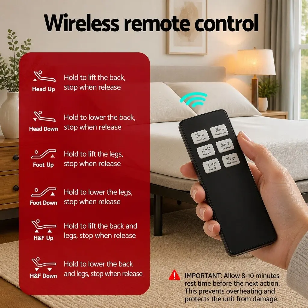 Adjustable Electric Bed Frame King Size Wireless Remote Zero Gravity Head Foot