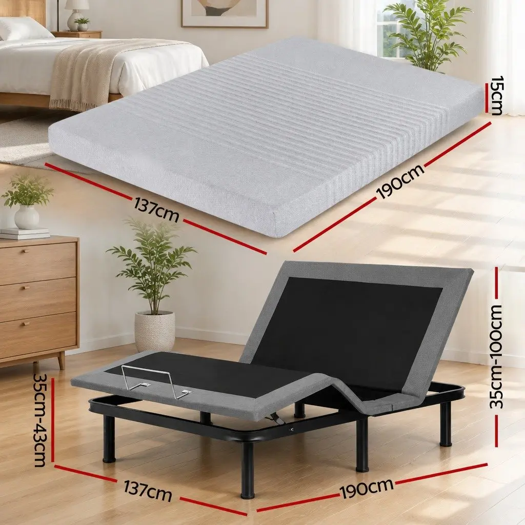 Double Electric Adjustable Bed Frame with Memory Foam Mattress 15cm Thick