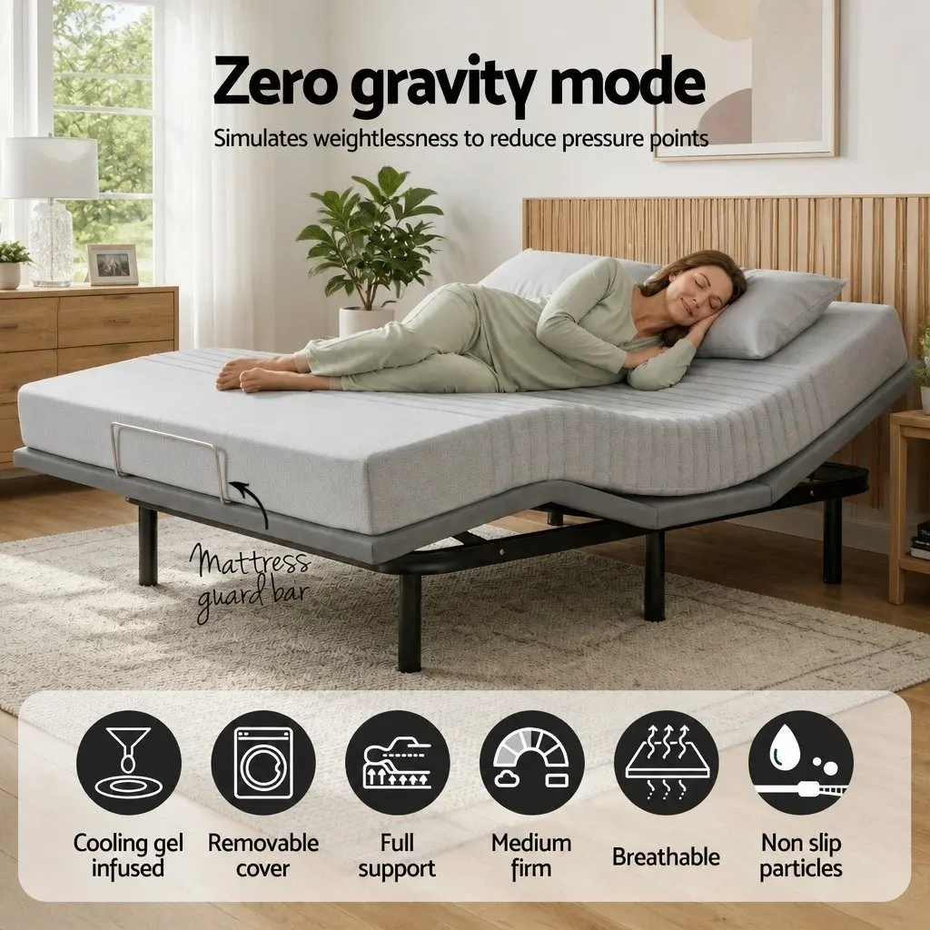 Double Electric Adjustable Bed Frame with Memory Foam Mattress 15cm Thick