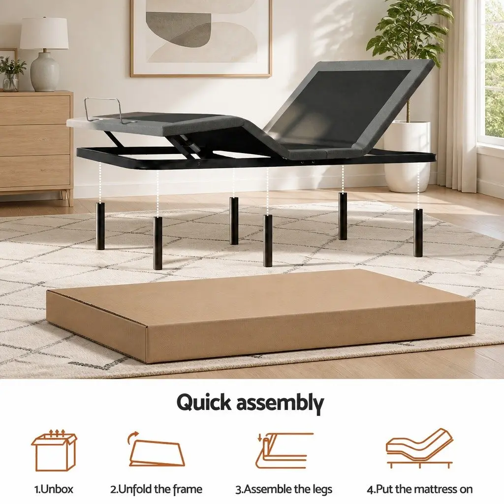 Double Electric Adjustable Bed Frame with Memory Foam Mattress 15cm Thick