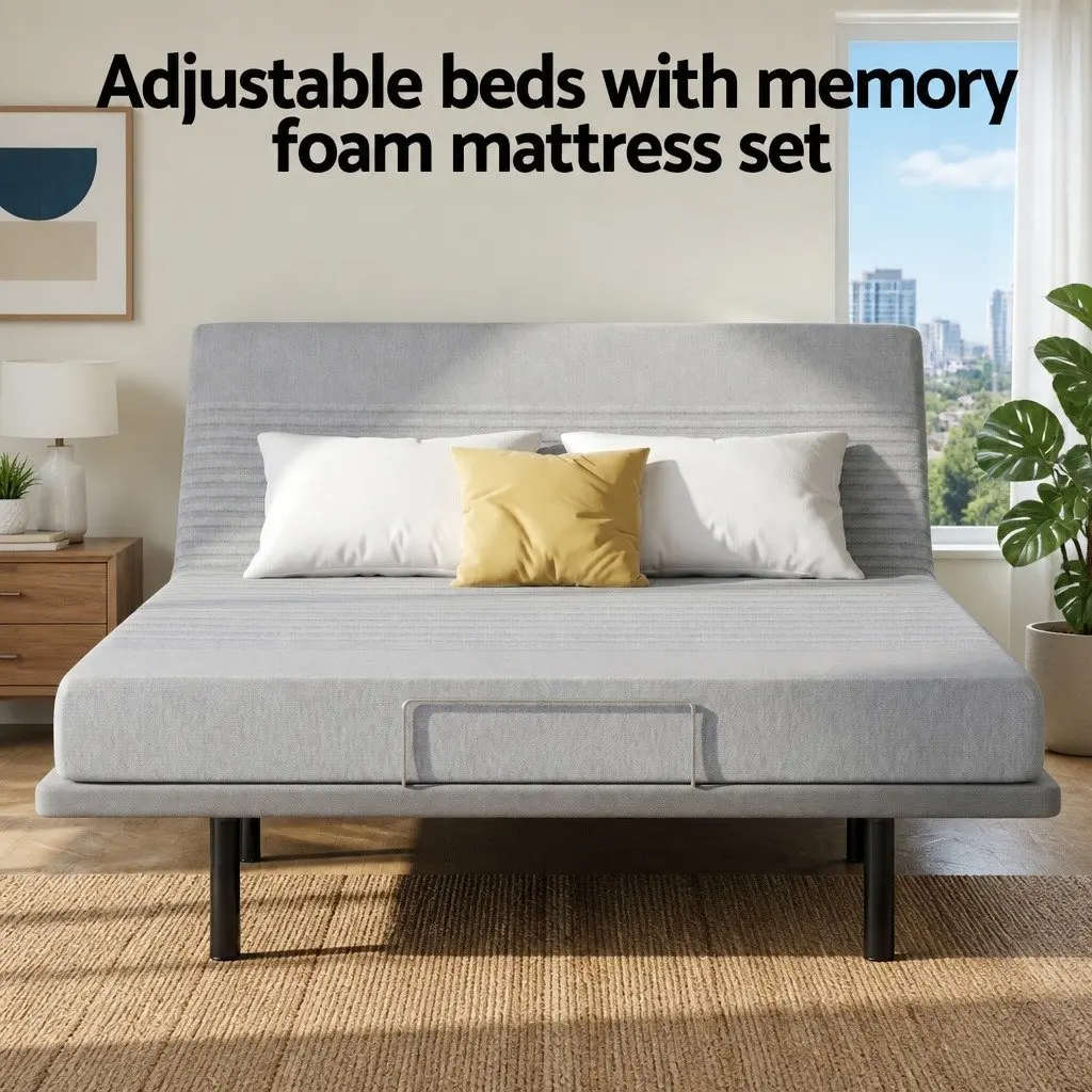 King Adjustable Electric Bed Frame with 15cm Thick Memory Foam Mattress